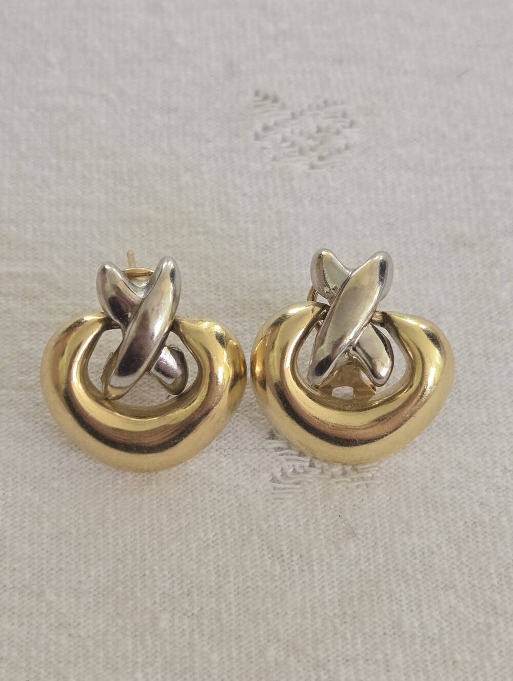14K Yellow and White Gold Knot Drop Earrings - Women's Jewelry Vintage